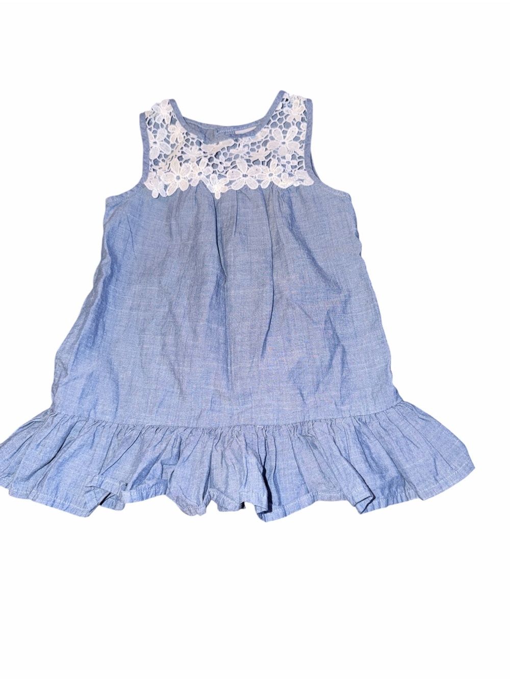 Edgehill Collection Light Blue Sleeveless Dress with White Lace Yoke